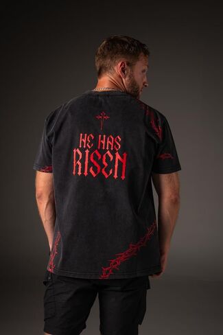 SAINT KAIZEN Risen Tee Shirt – Acid Wash | Oversized Christian Gym Tee, 220-gsm Cotton, Direct Inject Screen Print, Soft Enzyme Wash, Faith-Inspired Fitness Apparel Black in Saudi Arabia
