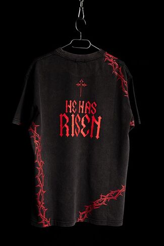 SAINT KAIZEN Risen Tee Shirt – Acid Wash | Oversized Christian Gym Tee, 220-gsm Cotton, Direct Inject Screen Print, Soft Enzyme Wash, Faith-Inspired Fitness Apparel Black in Saudi Arabia