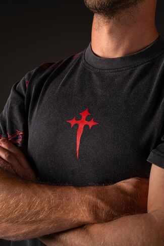 SAINT KAIZEN Risen Tee Shirt – Acid Wash | Oversized Christian Gym Tee, 220-gsm Cotton, Direct Inject Screen Print, Soft Enzyme Wash, Faith-Inspired Fitness Apparel Black in Saudi Arabia