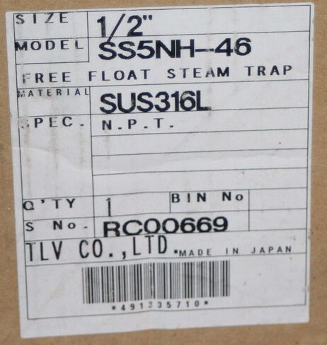 1/2" NPT Free Float Steam Trap SUS316L 650 Psi/650F TLV SS5NH-46 in Saudi Arabia