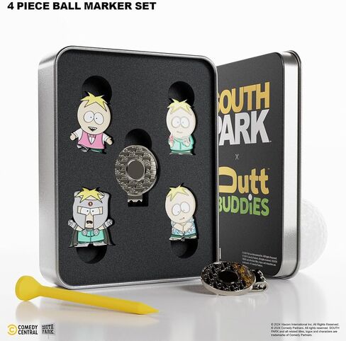 علامة كرة الجولف ساوث بارك باترز - مجموعة مكونة من 4 قطع، أقلام تحديد كروية مغناطيسية من المينا المعدنية مع مشابك للقبعة، ملحقات وهدايا جولف قابلة للتجميع مرخصة رسميًا للرجال والنساء لاعبي الغولف in Kuwait