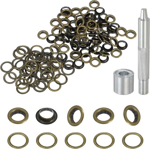 HARFINGTON 80Set Grommets Eyelets 10mm Copper Eyelets Kit with Washers & Setting Tool for Fabric Curtain Tarps Leather Belt Shoes Bag DIY, Silver in Saudi Arabia