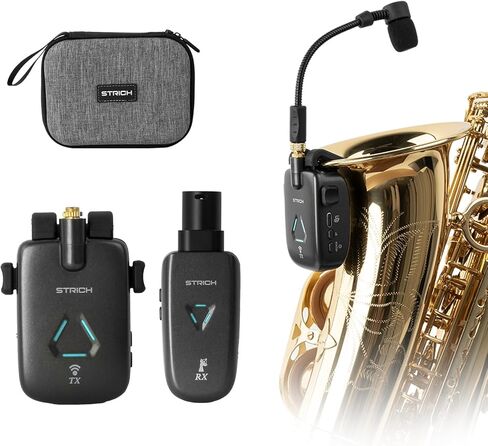 STRICH UHF Rechargeable Wireless Instrument Microphone System with Clip-on Transmitter & Receiver, 99ft Range, Reverb OTG Recording, for Trumpet, Trombone, Saxophone & Brass Instruments in Saudi Arabia