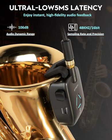 STRICH UHF Rechargeable Wireless Instrument Microphone System with Clip-on Transmitter & Receiver, 99ft Range, Reverb OTG Recording, for Trumpet, Trombone, Saxophone & Brass Instruments in Saudi Arabia