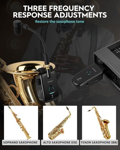 STRICH UHF Rechargeable Wireless Instrument Microphone System with Clip-on Transmitter & Receiver, 99ft Range, Reverb OTG Recording, for Trumpet, Trombone, Saxophone & Brass Instruments in Saudi Arabia
