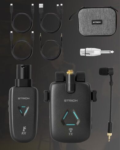 STRICH UHF Rechargeable Wireless Instrument Microphone System with Clip-on Transmitter & Receiver, 99ft Range, Reverb OTG Recording, for Trumpet, Trombone, Saxophone & Brass Instruments in Saudi Arabia