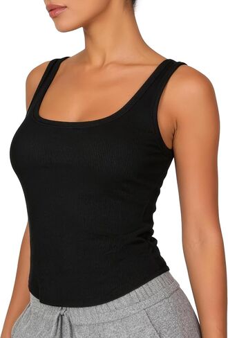 نساء دبابة مضلعة من نحفة نحافة مربعة رقبة مربعة بلا أكمام تي شيرت محصول الصيف tshirt التنفس in Kuwait