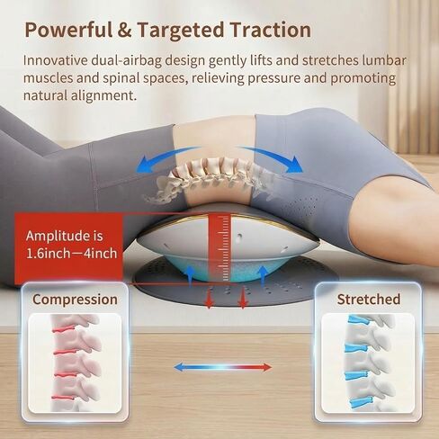 جهاز جر قطني كهربائي، مدلك أسفل الظهر، جهاز جر خلفي مع وسائد هوائية قابلة للتعديل لتخفيف آلام أسفل الظهر، جر ديناميكي، اهتزاز 3 مستويات وحرارة 113-131 درجة فهرنهايت in Kuwait