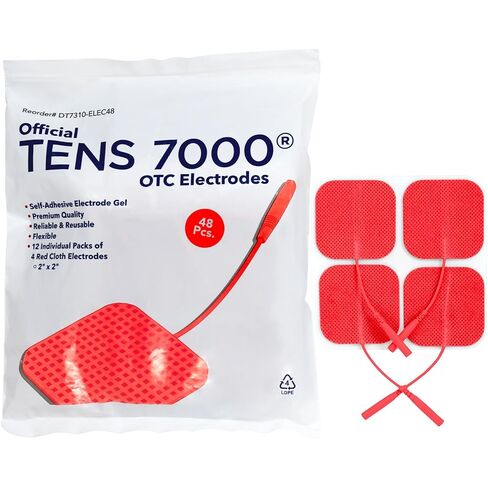 TENS 7000 Official TENS Unit Electrode Pads, 48 Pack, Premium Quality OTC Replacement Pads, 2" X 2", Compatible with Most Stim Machines Value Pack Replacement, Red in Kuwait