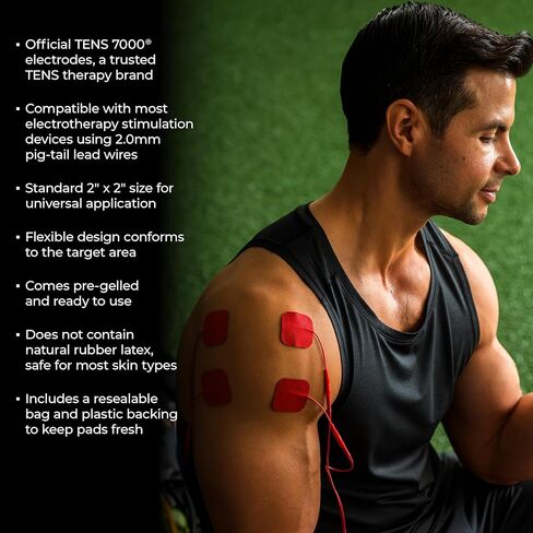 TENS 7000 Official TENS Unit Electrode Pads, 48 Pack, Premium Quality OTC Replacement Pads, 2" X 2", Compatible with Most Stim Machines Value Pack Replacement, Red in Kuwait