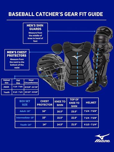Mizuno Samurai Youth Baseball Boxed Catcher's Gear Set, Black-Royal, 14" Youth Boys in Saudi Arabia