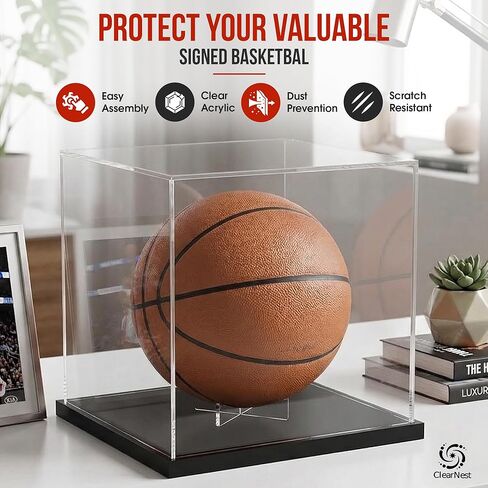 Basketball Display Case Full Size – Clear Acrylic Basketball Display Box with UV Protection & Black Base for Autographed Basketball Memorabilia Collectibles in Saudi Arabia
