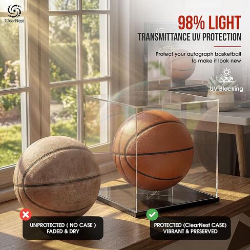 Basketball Display Case Full Size – Clear Acrylic Basketball Display Box with UV Protection & Black Base for Autographed Basketball Memorabilia Collectibles in Saudi Arabia