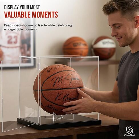 Basketball Display Case Full Size – Clear Acrylic Basketball Display Box with UV Protection & Black Base for Autographed Basketball Memorabilia Collectibles in Saudi Arabia