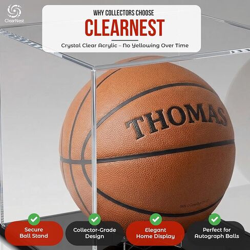 Basketball Display Case Full Size – Clear Acrylic Basketball Display Box with UV Protection & Black Base for Autographed Basketball Memorabilia Collectibles in Saudi Arabia