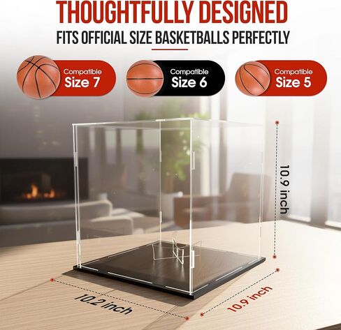 Basketball Display Case Full Size – Clear Acrylic Basketball Display Box with UV Protection & Black Base for Autographed Basketball Memorabilia Collectibles in Saudi Arabia