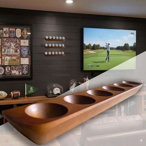 علبة عرض كرة جولف خشبية مكونة من قطعة واحدة، حامل كرة جولف على رف عائم لعرض 6 كرات - حامل على الحائط/حامل سطح الطاولة، ديكور مكتب وهدية تذكارية لهواة جمع الجولف in Kuwait