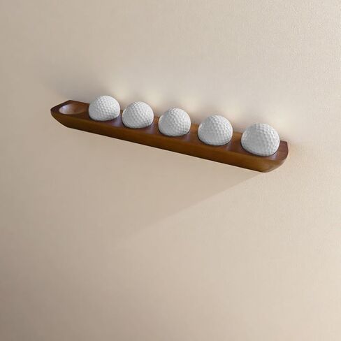 علبة عرض كرة جولف خشبية مكونة من قطعة واحدة، حامل كرة جولف على رف عائم لعرض 6 كرات - حامل على الحائط/حامل سطح الطاولة، ديكور مكتب وهدية تذكارية لهواة جمع الجولف in Kuwait