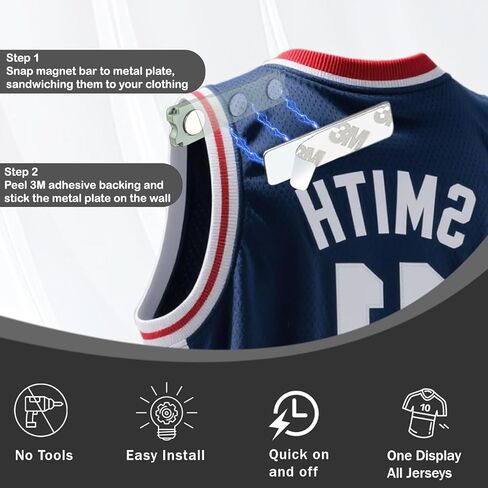 12 Pack Jersey Hanger for Wall, FIFA Magnet Jersey Display for Wall, Fit All Sports Shirts, Invisible No-Drill Display for the Full Jersey Shape in Kuwait
