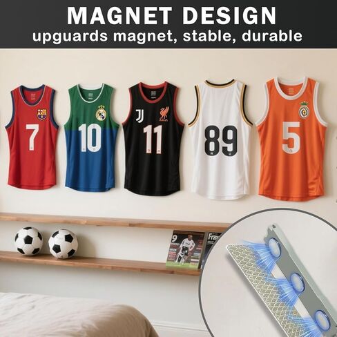 12 Pack Jersey Hanger for Wall, FIFA Magnet Jersey Display for Wall, Fit All Sports Shirts, Invisible No-Drill Display for the Full Jersey Shape in Kuwait