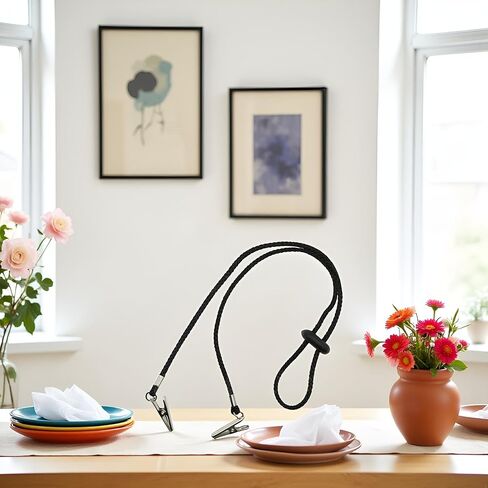 Adjustable Napkin Clip, Black Adjustable Bib Holder Clips Napkin Holders Napkin Clip, Neck Chain for Adult Napkin Holders Kitchen Accessories in Saudi Arabia