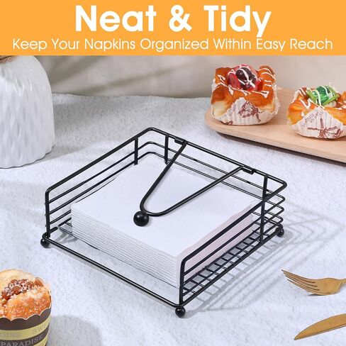 3 Pcs Napkin Holders for Paper Napkins, Black Flat Napkins Holders, Metal Napkin Dispenser for Kitchen Tables, Farmhouse, Dinner, Outdoor - 7.1" L x 7.1" W x 2.7"H in Saudi Arabia