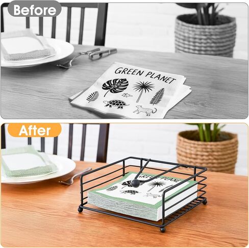 3 Pcs Napkin Holders for Paper Napkins, Black Flat Napkins Holders, Metal Napkin Dispenser for Kitchen Tables, Farmhouse, Dinner, Outdoor - 7.1" L x 7.1" W x 2.7"H in Saudi Arabia