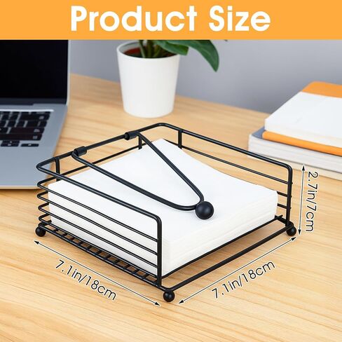 3 Pcs Napkin Holders for Paper Napkins, Black Flat Napkins Holders, Metal Napkin Dispenser for Kitchen Tables, Farmhouse, Dinner, Outdoor - 7.1" L x 7.1" W x 2.7"H in Saudi Arabia