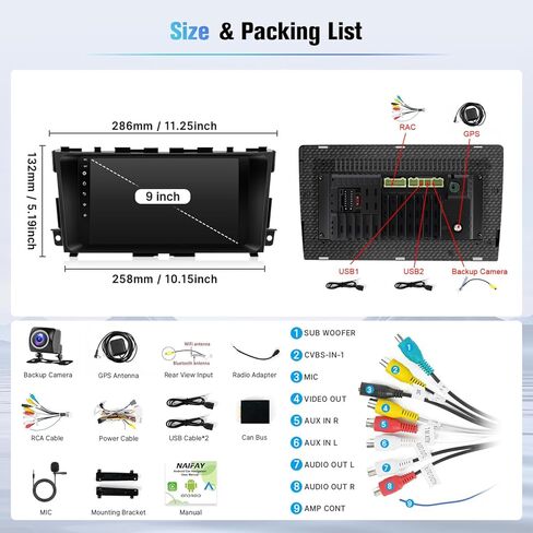Naifay Android Car Stereo for Toyota Rav4 2006 2007 2008 2009 2010 2011 2012 Radio, 10.1inch Touch Screen for Rav4 Radio with Carplay/Android Auto/Bluetooth/GPS/WiFi/Camera/SWC/MIC in Kuwait