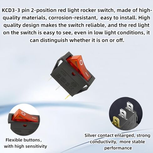 16A 250V 20A 125V AC KCD3-3 دبوس 2 موضع مفتاح هزاز أحمر، لجزازات العشب، منفاخ الثلج، أضواء النيون، المواقد الكهربائية، معدات الأجهزة المنزلية إلخ in Kuwait