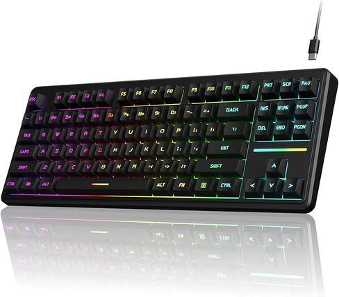 لوحة مفاتيح الألعاب V80 السلكية TKL RGB، تصميم مضغوط بنسبة 80% مع أغطية مفاتيح PBT، مفتاح غشاء هادئ، 26 مفتاحًا مضادًا للظلال، لوحة مفاتيح كمبيوتر مريحة لألعاب الكمبيوتر المحمول - بلاك بيري وردي in Kuwait