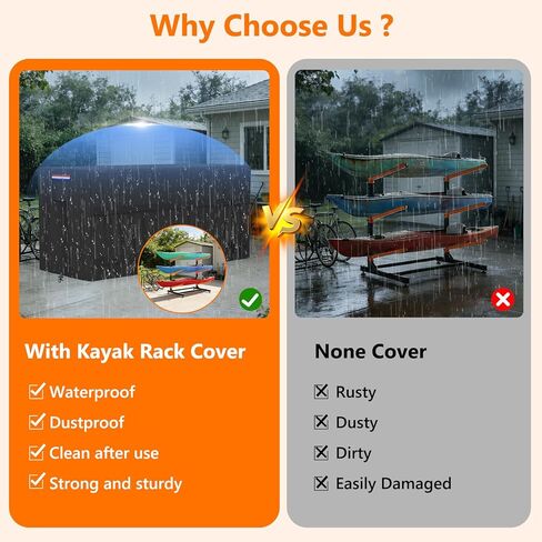 Kayak Rack Cover 12.1'L x 3'W x 4.6'H Black Comprehensive Protection, Suitable for 2-4 Levels Freestanding Kayak Racks, for Garage/Outdoor, Durable & Tear-Resistant in Kuwait
