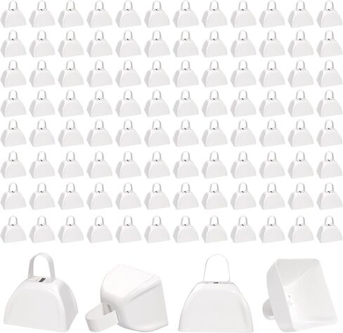 100 Pieces Metal Cowbells with Handles 3 x 2.8 x 2.5 Inch Small Cheering Cow Bells Noise Makers Call for Sporting Events, Wedding, Football Games(White) in Saudi Arabia