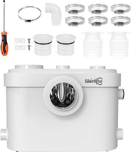 مضخة ماكريتور SILENTFLO+ بقدرة 800 وات، نظام طحن متطور، مضخة صرف صحي للمرحاض في الطابق السفلي، المغسلة، المرحاض، الغسيل، المطبخ in Saudi Arabia