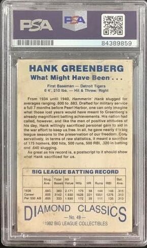 Hank berg Signed 1982 Diamond Classics #49 Card Tiger Autograph HOF PSA/DNA - Baseball Slabbed Autographed Cards in Saudi Arabia