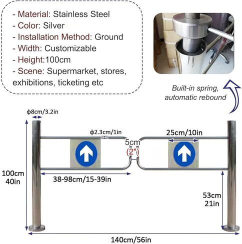 بوابة تأرجح أوتوماتيكية للارتداد على نطاق واسع من الفولاذ المقاوم للصدأ، باب يدوي، بوابة تأرجح تلقائية من الفولاذ المقاوم للصدأ - باب أمان ذاتي الإغلاق مقاس 55 بوصة لمحلات السوبر ماركت والمكتبات والحدائق العامة in Kuwait
