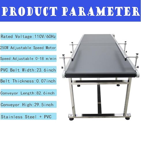 Flat Belt Conveyor PVC Belt Transport Conveyor Double Guardrails Stainless Steel Frames Industrial Transport Equipment 82.6×23.6inch in Kuwait