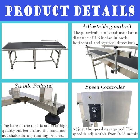 Flat Belt Conveyor PVC Belt Transport Conveyor Double Guardrails Stainless Steel Frames Industrial Transport Equipment 82.6×23.6inch in Kuwait