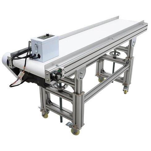 Flat Belt Conveyor Electric Conveyor Systems Machine Speed Adjustable Aluminium Alloy Frames 59×7.9inch White PVC Belt 110V 120W in Kuwait