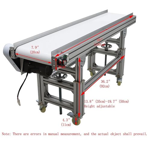 Flat Belt Conveyor Electric Conveyor Systems Machine Speed Adjustable Aluminium Alloy Frames 59×7.9inch White PVC Belt 110V 120W in Kuwait