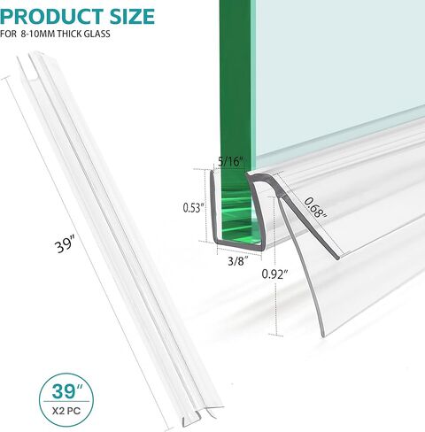 2 PCS Shower Door Seal, Length 39 Inch Frameless Glass Door Seal, Clear PVC Shower Door Sweep Stop Shower Leaks, Shower Bottom Seal for 5/16"-3/8"(8-10mm) Thick Glass in Saudi Arabia