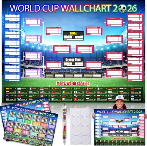 ملصق جدول كأس الكلمات 2026 والجولة النهائية لعرض مجموعة مكونة من 48 فريقًا، قطعتان من الملصقات الوظيفية المطوية وقلم ألوان مائية مكتوب بخط اليد، جدول بطولة كرة القدم وهدايا مخطط معلومات الفريق لمحبي كرة القدم in Saudi Arabia