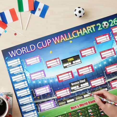 ملصق جدول كأس الكلمات 2026 والجولة النهائية لعرض مجموعة مكونة من 48 فريقًا، قطعتان من الملصقات الوظيفية المطوية وقلم ألوان مائية مكتوب بخط اليد، جدول بطولة كرة القدم وهدايا مخطط معلومات الفريق لمحبي كرة القدم in Saudi Arabia