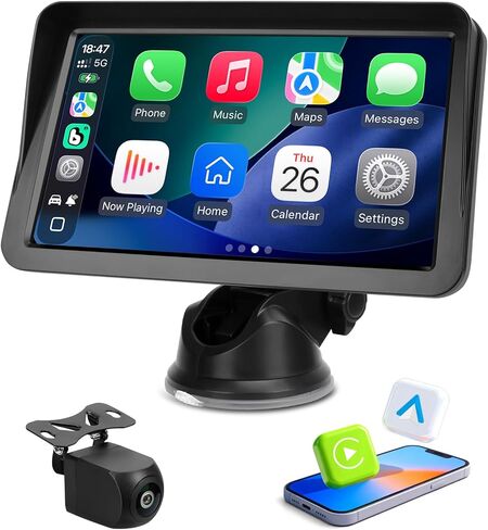 شاشة CarPlay لاسلكية مقاس 9 بوصات للسيارة، وApple CarPlay وجهاز استقبال Android التلقائي مع كاميرا احتياطية بدقة 1080 بكسل، وشاشة لمس عالية الدقة، وبلوتوث، ونظام تحديد المواقع العالمي (GPS)، والتحكم الصوتي، مناسبة لجميع السيارات in Kuwait