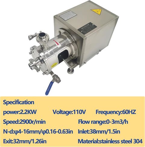 High-shear Emulsifying Pump Pipeline Single Stage Pipeline Emulsion Pump with Flow Range 0-3m³/h and 2900r/min for Mixing Dispersion and Emulsification 110V 2.2KW in Kuwait