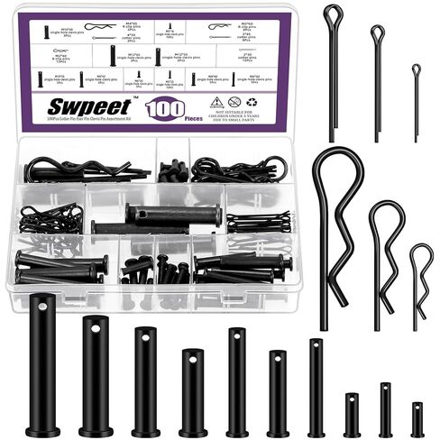 Swpeet 100Pcs 10 Sizes Clevis Pins with Cotter Pin Assortment Kit, Single Hole Flat Head Clevis Pins, R Pins, Hairpin, Cotter Pin, Split Pins Fitting Hole Location Pin Clips Fastener in Saudi Arabia