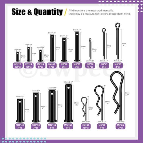 Swpeet 100Pcs 10 Sizes Clevis Pins with Cotter Pin Assortment Kit, Single Hole Flat Head Clevis Pins, R Pins, Hairpin, Cotter Pin, Split Pins Fitting Hole Location Pin Clips Fastener in Saudi Arabia