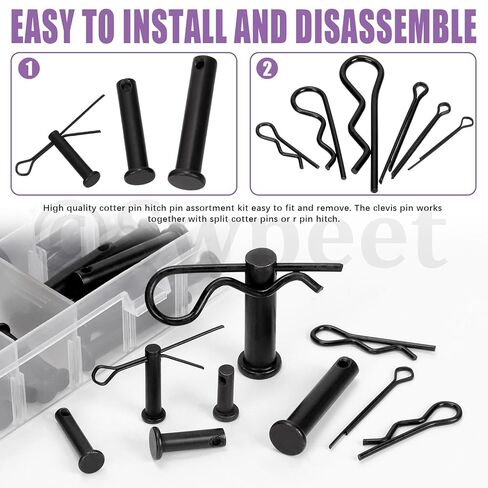 Swpeet 100Pcs 10 Sizes Clevis Pins with Cotter Pin Assortment Kit, Single Hole Flat Head Clevis Pins, R Pins, Hairpin, Cotter Pin, Split Pins Fitting Hole Location Pin Clips Fastener in Saudi Arabia