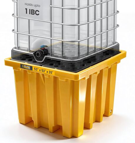 منصة IBC لاحتواء الانسكابات - 53 بوصة × 53 بوصة × 35 بوصة مع حوض سعة 340 جالون، حاوية حمل HDPE، أصفر in Kuwait