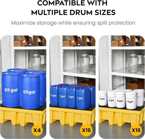 منصة IBC لاحتواء الانسكابات - 53 بوصة × 53 بوصة × 35 بوصة مع حوض سعة 340 جالون، حاوية حمل HDPE، أصفر in Kuwait